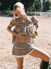 Chandelier Mini Lace Trim Shorts Brown Check