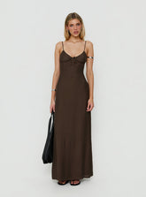 Odalia Tie Detail Maxi Dress Chocolate