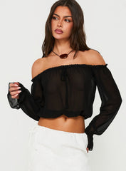 Mariya Off Shoulder Long Sleeve Top Black