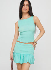 Rosamarie Shirred Mini Skirt Aqua