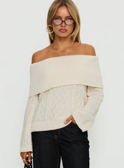Margarete Off Shoulder Knit Sweater Cream