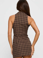 Meggan Collared Sleeveless Top Chocolate Check