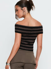 Murmur Off Shoulder Top Brown / Black Stripe